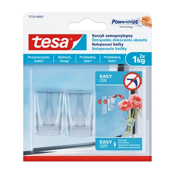 Akasztó öntapadós műanyag, 1 kg teherbírású 2 darab/bliszter Tesa Powerstrips átlátszó