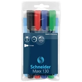 Alkoholos marker készlet, 1-3mm, kerek hegyű hegyű, Schneider Maxx 130, 4 klf. szín