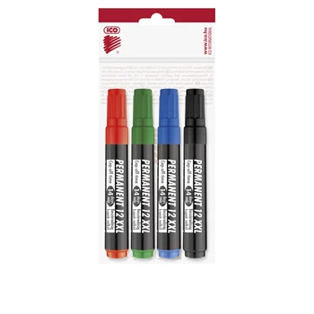 Alkoholos marker készlet, 1-4mm, vágott hegyű, Ico 12XXL, 4 klf.szín 