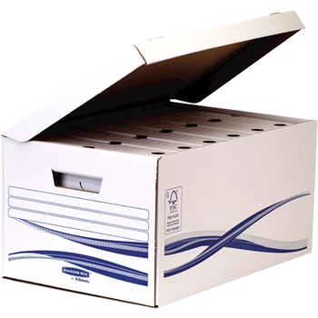 Archiváló konténer csapófedéllel, karton, 280 x 356 x 554mm., Fellowes® Bankers Box Basic, 5 db/csomag, kék-fehér