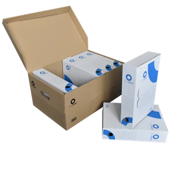 Archiváló konténer karton doboz fedeles 54x36x25cm, felfelé nyíló tetővel Bluering® barna