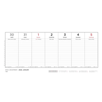 Asztali naptár 325mmx155mm, fehérlapok, fekvő tartóval 2025.