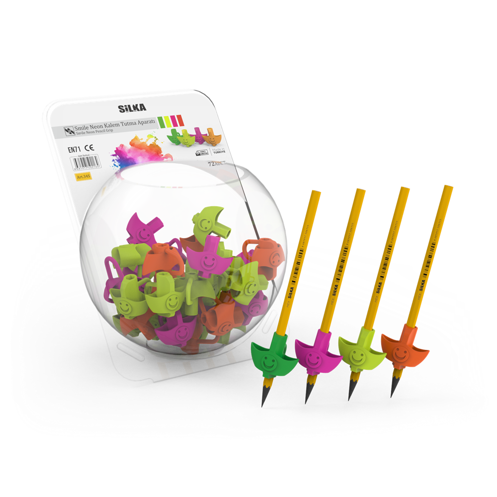 Ceruza markolat, fogássegítő, szilikon, smile, 72 db/display, Silka