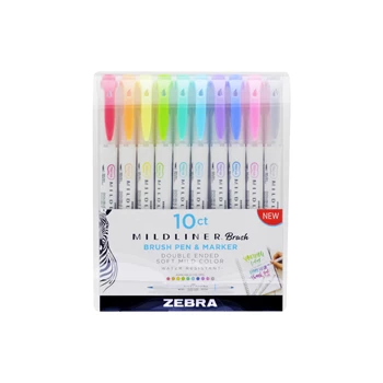 Ecsettoll készlet kétvégű Zebra Mildliner Brush&Marker Zebra 10 különböző szín