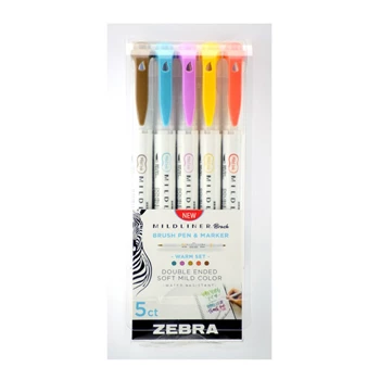 Ecsettoll készlet, kétvégű Zebra Mildliner Warm, 5 különböző szín