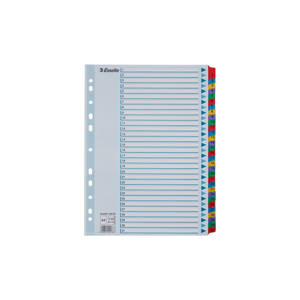 Elválasztólap, A4, regiszteres 1-31 laminált karton fülek 100164 Esselte