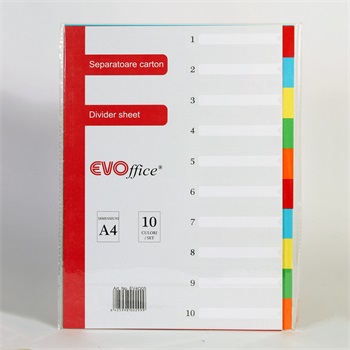 Elválasztólap, színes karton 10 részes Evoffice