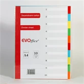 Elválasztólap, színes karton 10 részes 1-10-ig számozva Evoffice