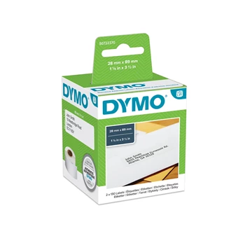 Etikett Dymo LW nyomtatóhoz 28x89mm, 130 db etikett/doboz, Original, fehér