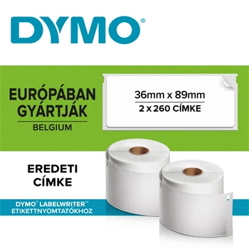Etikett Dymo LW nyomtatóhoz 36x89mm, 260 db etikett/doboz, Original, fehér