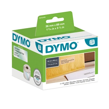 Etikett Dymo LW nyomtatóhoz műanyag 36x89mm, 260 db etikett/doboz, Original, átlátszó