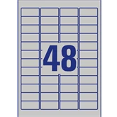 Etikett címke, 45,7 x21,2mm, ipari poliészter, 48 címke/ív, 20 ív/doboz, Avery ezüst