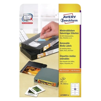 Etikett címke, 70 x50,8mm, visszaszedhető, floppyra 10 címke/ív, 25 ív/csomag, Avery fehér