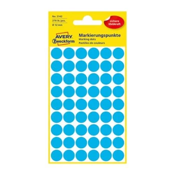 Etikett címke, o12mm, jelölésre, 54 címke/ív, 5 ív/doboz, Avery kék