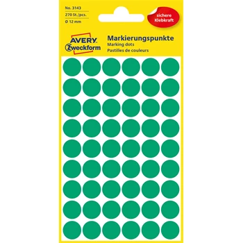 Etikett címke, o12mm, jelölésre, 54 címke/ív, 5 ív/doboz, Avery zöld