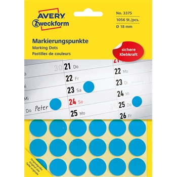 Etikett címke, o18mm, jelölésre, 24 címke/ív, 44 ív/doboz, Avery kék