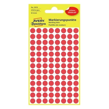 Etikett címke, o8mm, jelölésre, 104 címke/ív, 10 ív/doboz, Avery piros