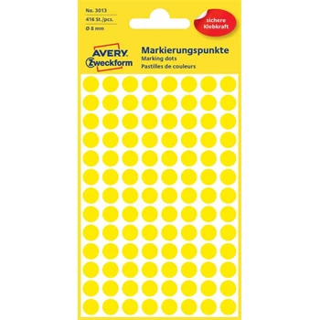 Etikett címke, o8mm, jelölésre, 104 címke/ív, 4 ív/doboz, Avery sárga