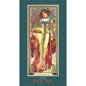 Falinaptár képes 420 × 560 mm, fehér lapokkal Alfons Mucha Dayliner 2026.