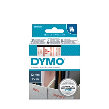 Feliratozógép szalag Dymo D1 S0720520/45012 12mmx7m, ORIGINAL, piros/víztiszta 
