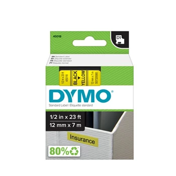Feliratozógép szalag Dymo D1 S0720580/45018 12mmx7m, ORIGINAL, fekete/sárga