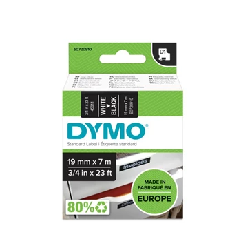 Feliratozógép szalag Dymo D1 S0720910/45811 19mmx7m, ORIGINAL, fehér/fekete 