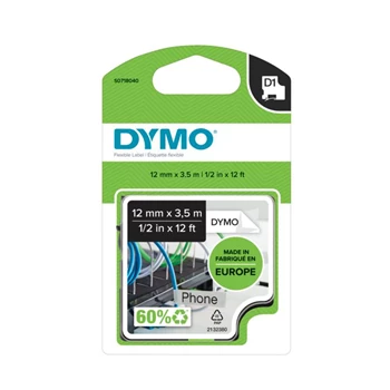Feliratozógép szalag Dymo D1 flexibilis ID S0718040/16957 12mmx3,5m, fekete/fehér