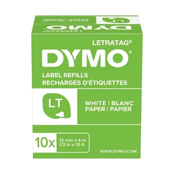 Feliratozógép szalag Dymo Letratag S0721510/59421 papír 12mmx4m, ORIGINAL fekete/fehér