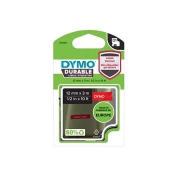 Feliratozógép szalag tartós Dymo D1 1978366 12mmx3m, ORIGINAL, fehér/piros