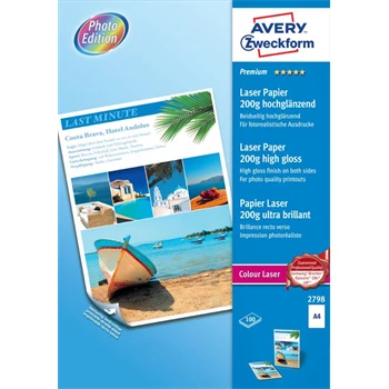 Fotópapír 210x297mm 200g 100 ív/doboz fényes, Avery fehér