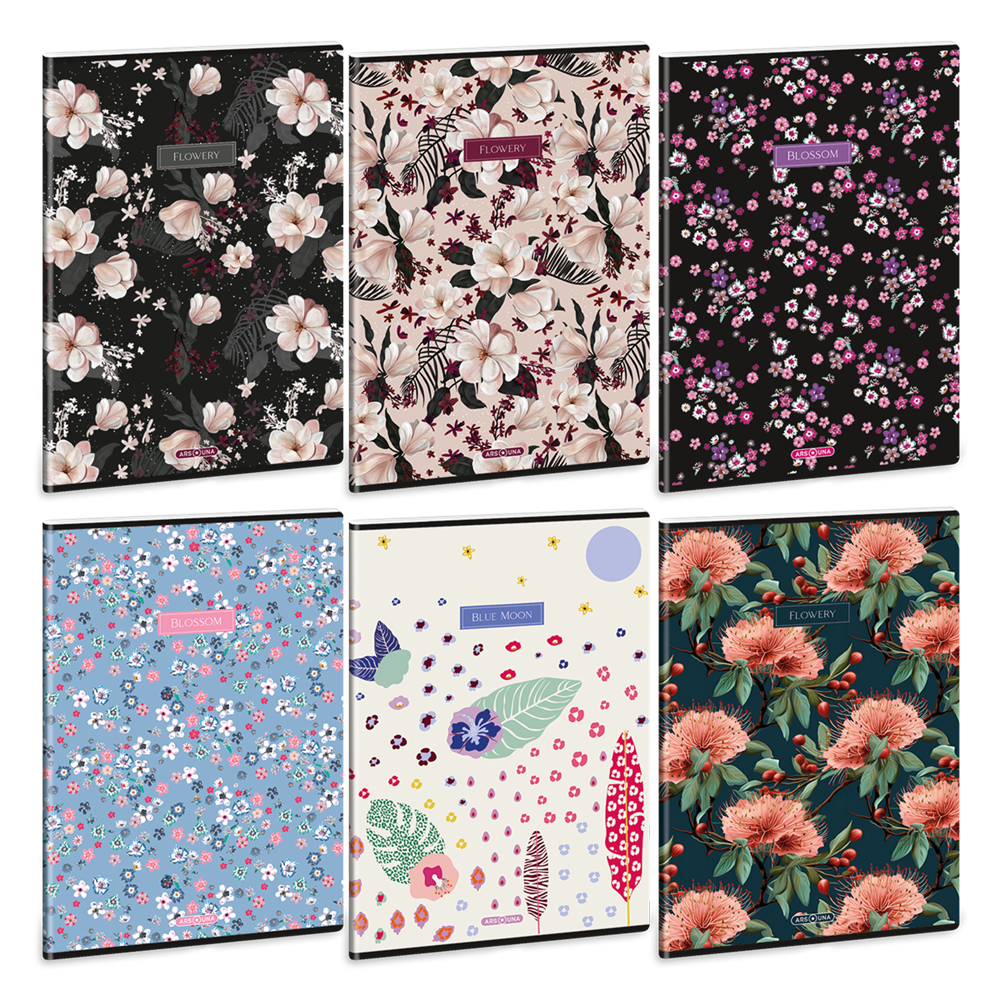 Füzet iskolai A4, 40lap, kockás Ars Una FLOWERY-MIX (5424) 24 10db/csomag
