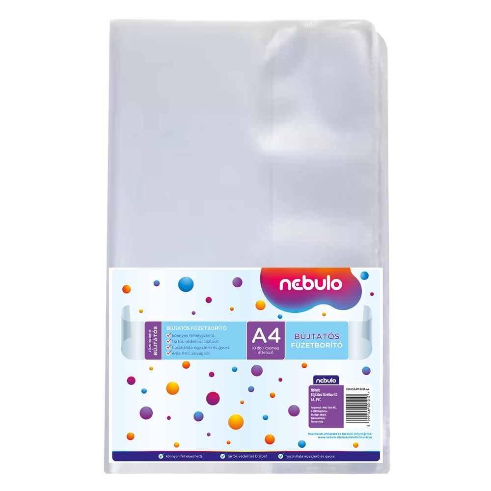 Füzetborító A4, bújtatós, PVC, 15 db/csomag, Nebulo