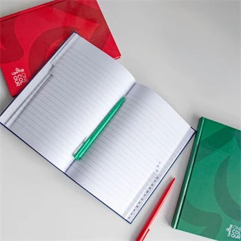 Golyóstoll 0,5mm, nyomógombos Eco Pen, test piros, írásszín kék