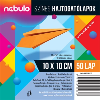 Hajtogatólapok színes 10x10 cm, vegyes színek, 50 lap/csomag, Nebulo
