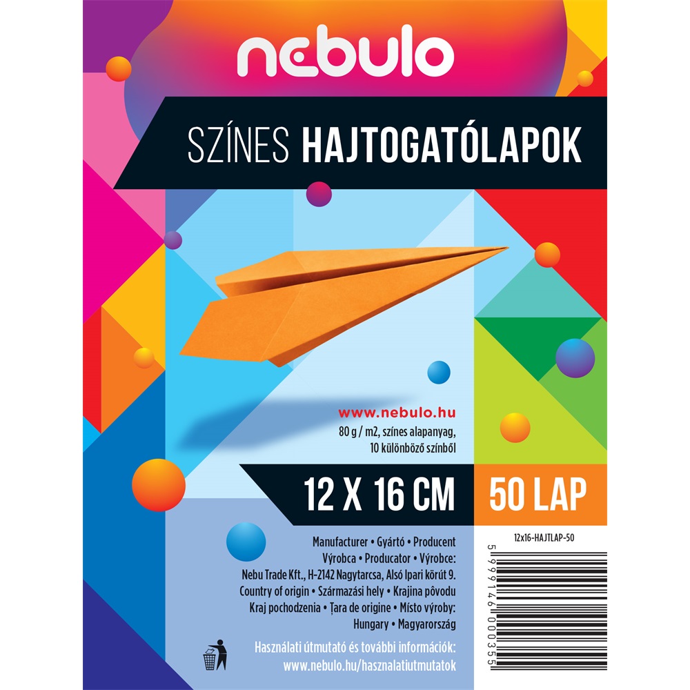 Hajtogatólapok színes 12x16 cm, vegyes színek, 50 lap/csomag, Nebulo