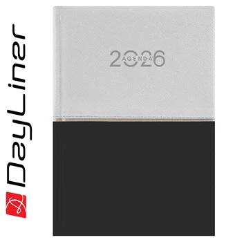 Határidőnapló Contrast A5 napi, fehér lapokkal fehér-fekete Dayliner 2026.