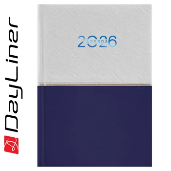 Határidőnapló Contrast A5 napi, fehér lapokkal fehér-sötétkék Dayliner 2026.