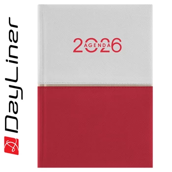 Határidőnapló Contrast B6 heti, fehér lapokkal fehér-piros Dayliner 2026.