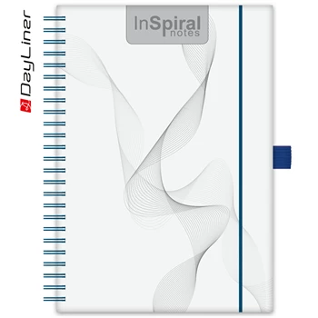 Határidőnapló InSpiral A5 havi + bullet fehér lapokkal Fehér-kék Dayliner 2024.