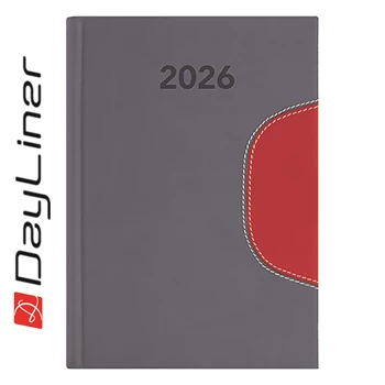Határidőnapló Memphis B6 heti, fehér lapokkal szürke-piros Dayliner 2026.