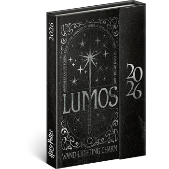 Határidőnapló mágnessel záródó, krémszínű lapokkal Harry Potter-Lumos 110×160 mm, Presco