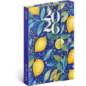 Határidőnapló mágnessel záródó, krémszínű lapokkal Lemons 110×160 mm, Presco