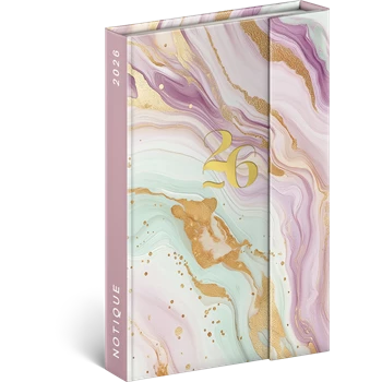 Határidőnapló mágnessel záródó, krémszínű lapokkal Pink Marble 110×160 mm, Presco