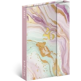 Határidőnapló mágnessel záródó, krémszínű lapokkal Pink Marble 110×160 mm, Presco