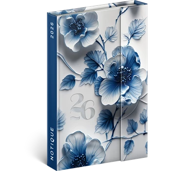 Határidőnapló mágnessel záródó, krémszínű lapokkal Porcelain Flower 110×160 mm, Presco