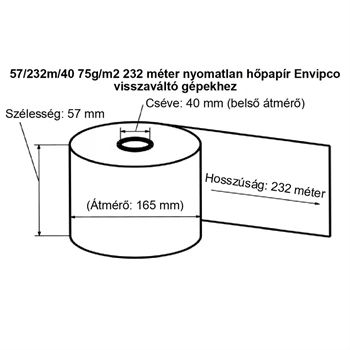 Hőpapír 57mm széles, 232fm hosszú, cséve 40mm, BPA mentes nyomatlan, ENVIPCO MOHU visszaváltó gépekhez Bluering®