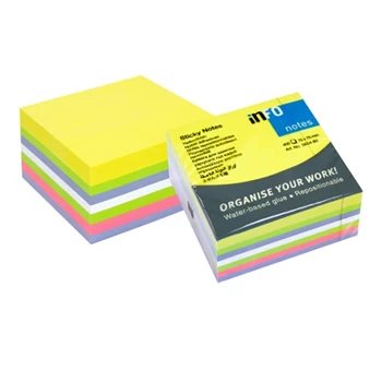 Jegyzettömb öntapadó, 75x75mm, 400lap, 5654-80 Info Notes Brilliant mix sárga, zöld, lila, pink