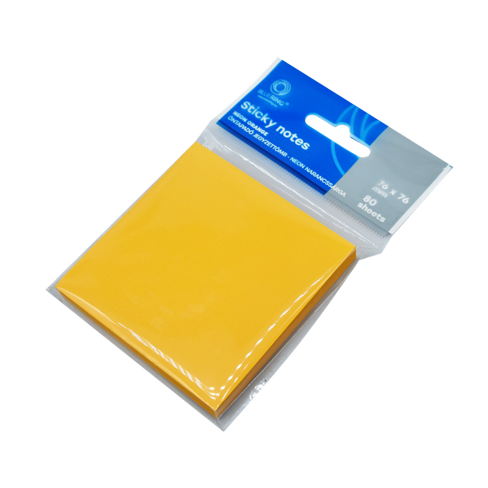 Jegyzettömb öntapadó, 76x76mm, 80lap, Bluering® , neon narancs