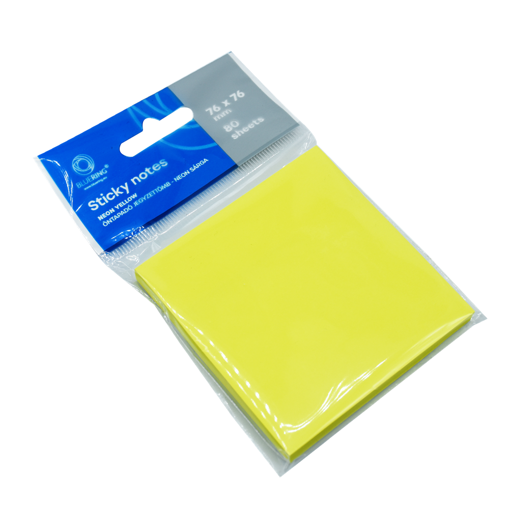 Jegyzettömb öntapadó, 76x76mm, 80lap, Bluering® , neon sárga