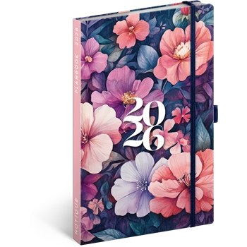 Keménytáblás notesz krémszínű lapokkal leszorító gumiszalaggal Bouquet 130x210mm, Presco